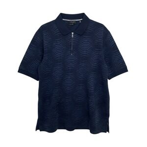 Ted‎ Baker Quarter Zip Polo Shirt Abstract Geometric Blue Size 7 3XL